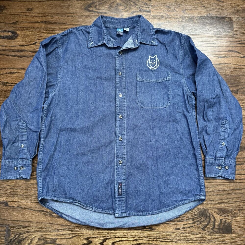 RARE, CHICAGO FOXTROT Store, Mens Button Down Denim Shirt Large 100%‎ Cotton
